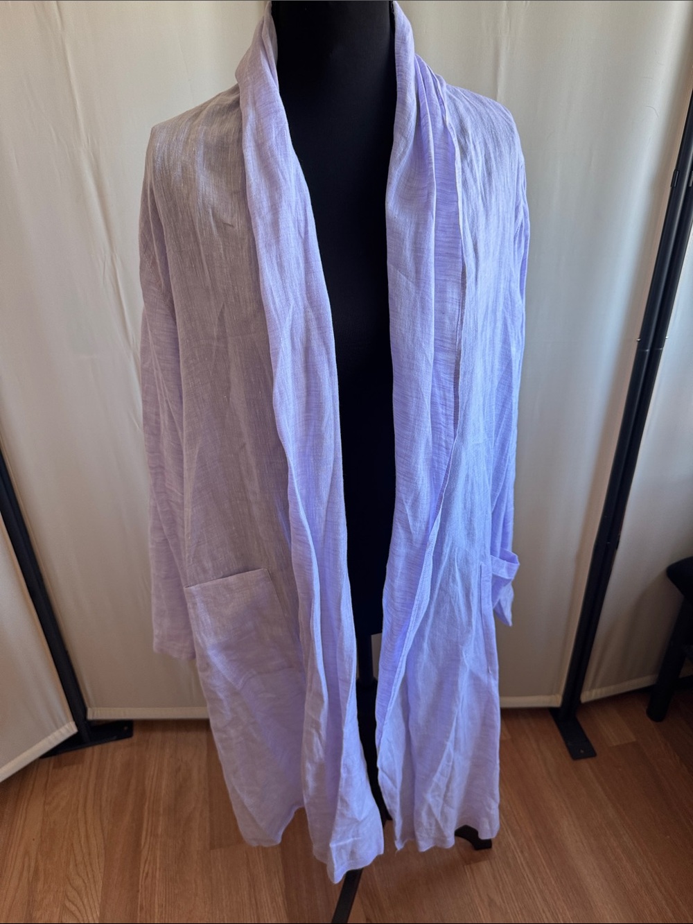 Lavender Open Front Long Cardigan with Pockets